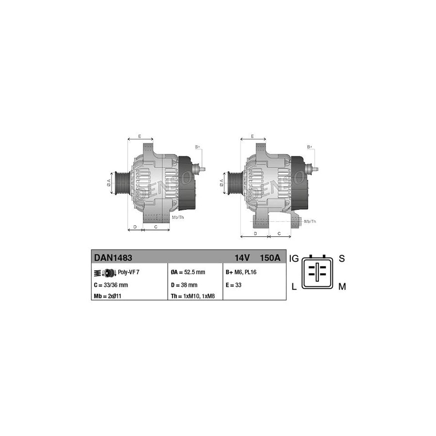DENSO DAN1483 Alternator