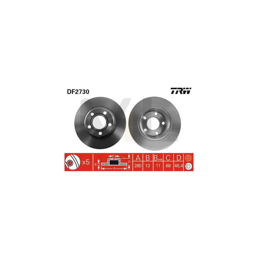 TRW DF2730 Brake Disc for AUDI A4 Solid, Painted, High-carbon | ML Performance Car Parts