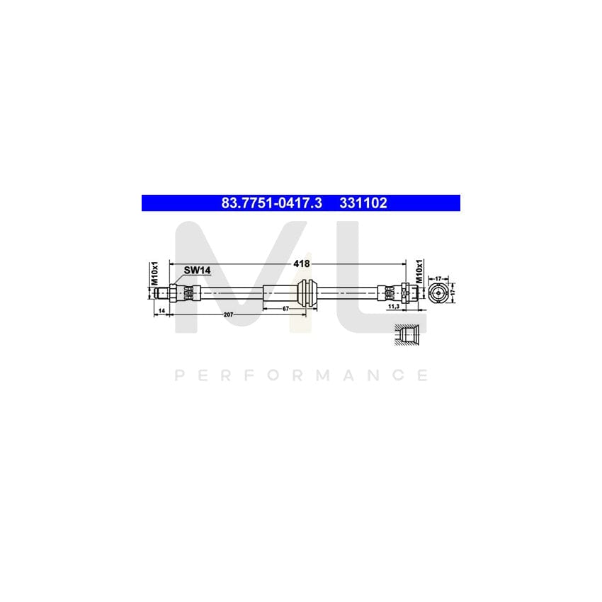 ATE 83.7751-0417.3 Brake Hose 418mm, M10x1