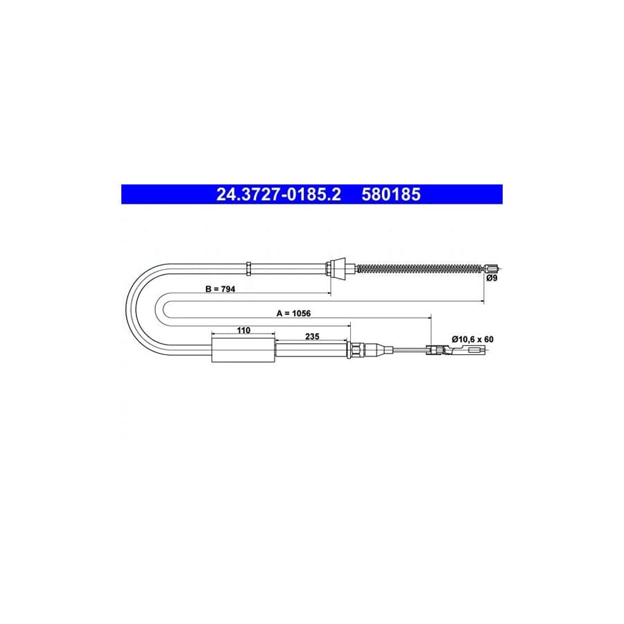 ATE 24.3727-0185.2 Hand Brake Cable for Audi A2 (8Z0)