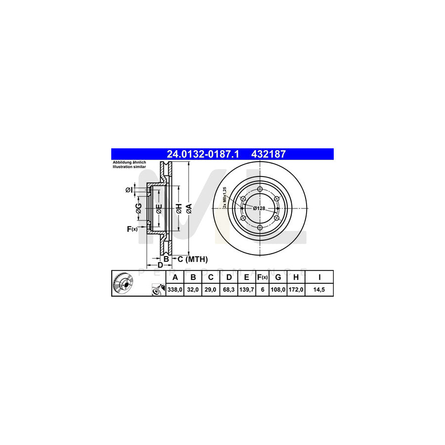 ATE 24.0132-0187.1 Brake Disc Vented, Coated  - 1 piece