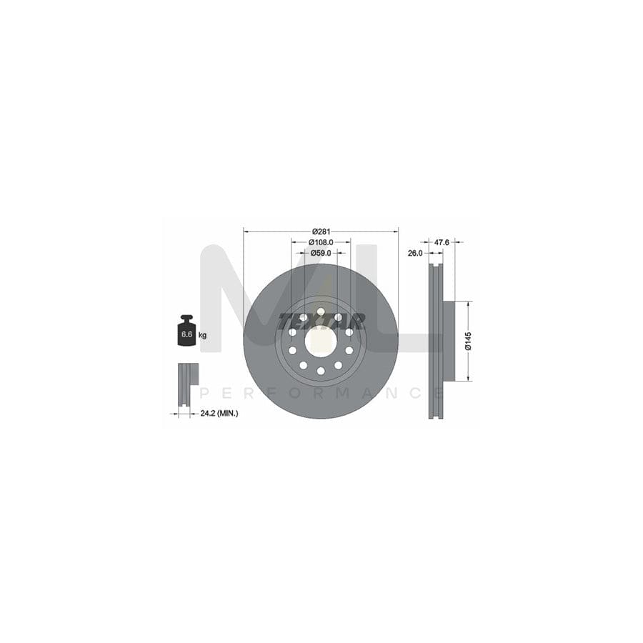 TEXTAR 92093900 Brake Disc Internally Vented, without wheel hub, without wheel studs | ML Performance Car Parts