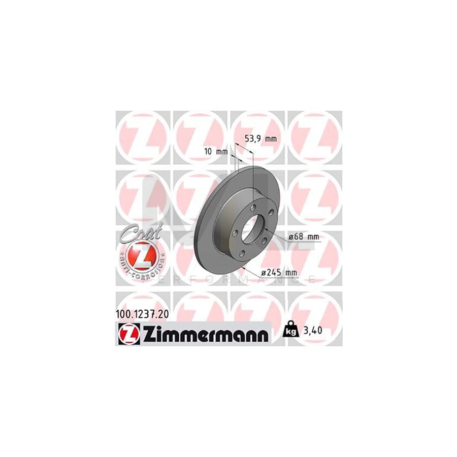 ZIMMERMANN COAT Z 100.1237.20 Brake Disc for AUDI A6 Solid, Coated  - 1 piece