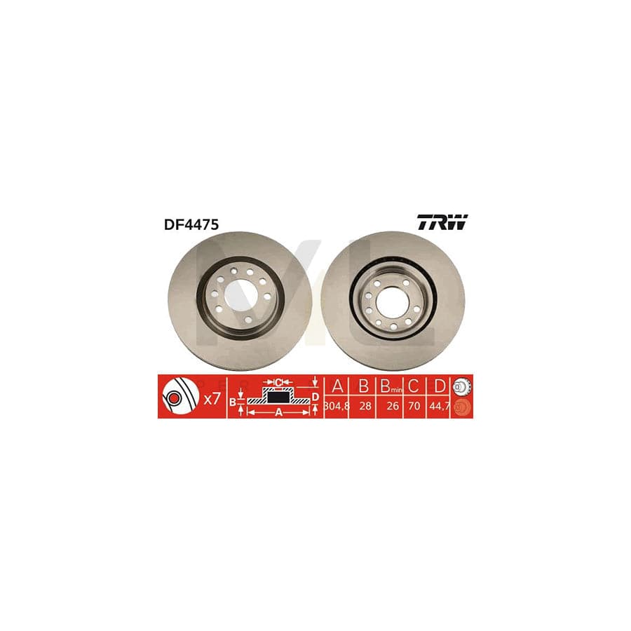 TRW DF4475 Brake Disc for FIAT Croma II Estate (194) Vented, Painted, High-carbon | ML Performance Car Parts