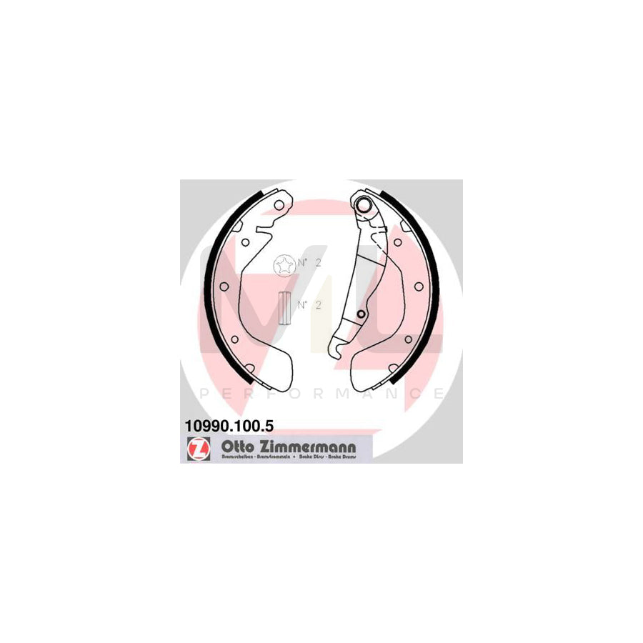 ZIMMERMANN 10990.100.5 Brake Shoe Set Photo corresponds to scope of supply, with lever