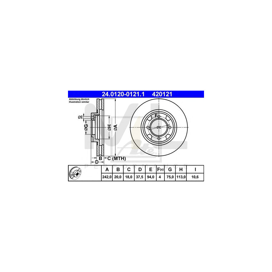 ATE 24.0120-0121.1 Brake Disc for MAZDA 626 Vented  - 1 piece