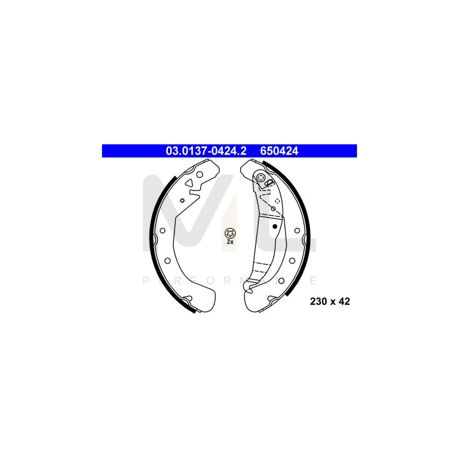 ATE 03.0137-0424.2 Brake Shoe Set with lever