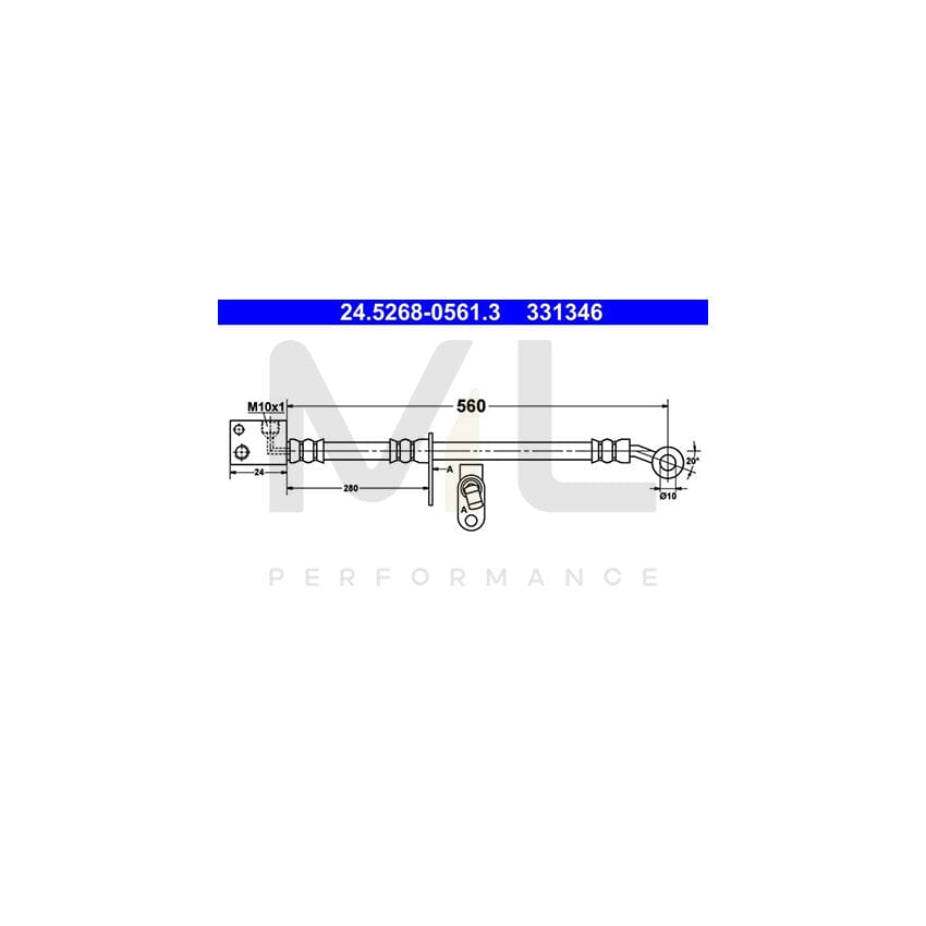 ATE 24.5268-0561.3 Brake Hose for HONDA CIVIC 560mm, M10x1
