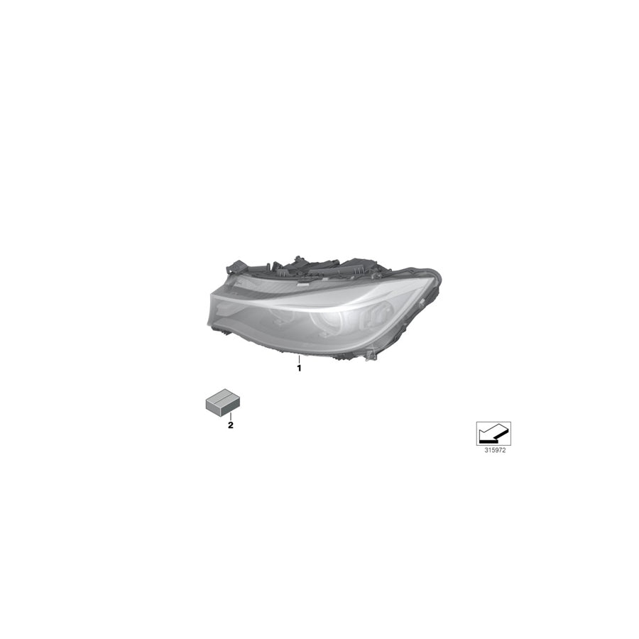 Genuine BMW 63117355564 F34 Bi-Xenon Headlight Akl, Right (Inc. 328iX, 328i & 335iX) | ML Performance US Car Parts