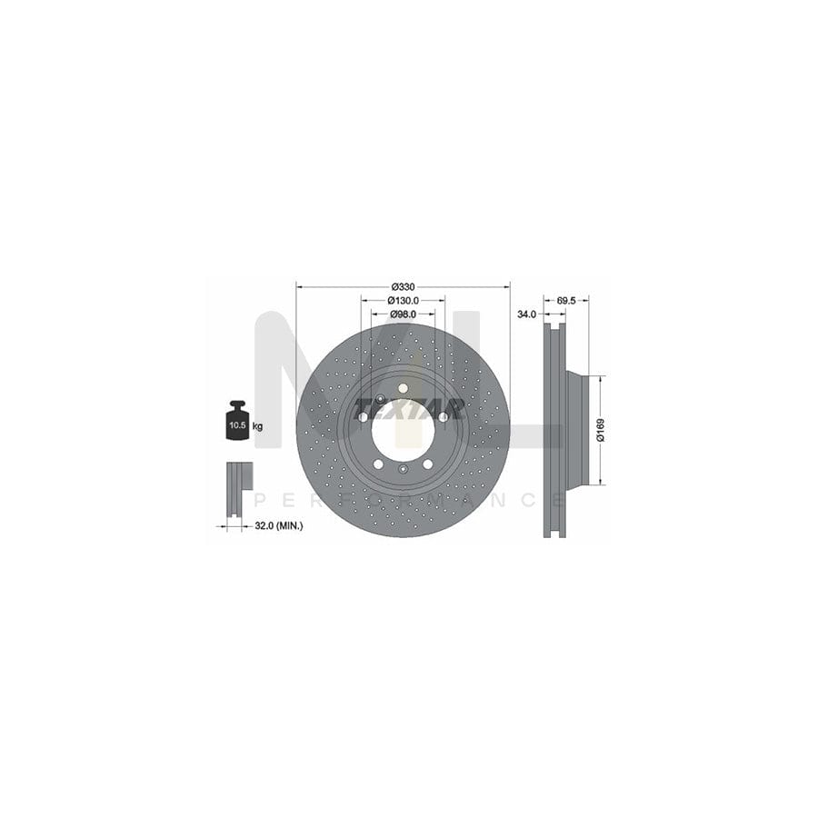 TEXTAR 92150005 Brake Disc Internally Vented, Perforated, Coated, High-carbon, without wheel hub, without wheel studs | ML Performance Car Parts