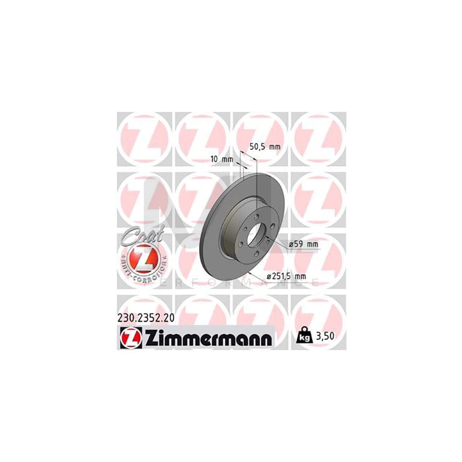 ZIMMERMANN COAT Z 230.2352.20 Brake Disc Solid, Coated  - 1 piece