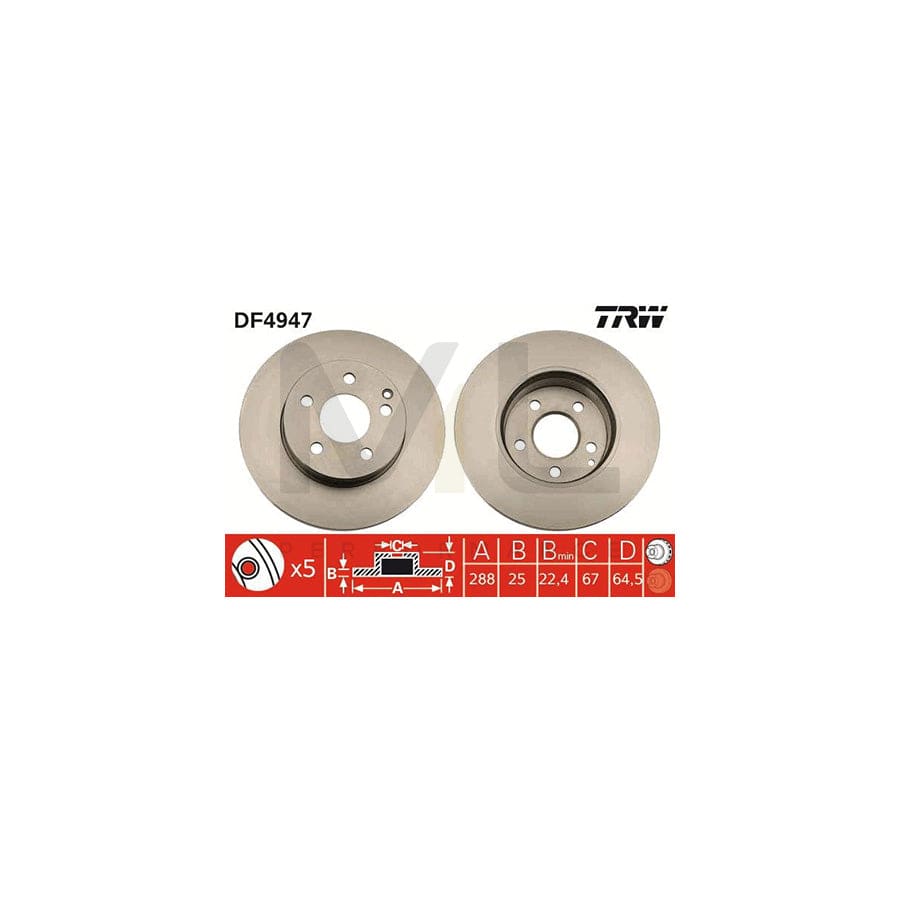 TRW DF4947 Brake Disc suitable for MERCEDES-BENZ C-Class Vented, Painted, High-carbon | ML Performance Car Parts