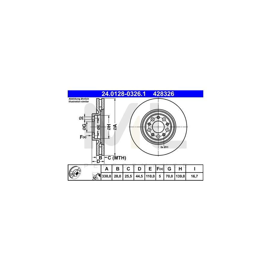 ATE 24.0128-0326.1 Brake Disc Vented, Coated  - 1 piece