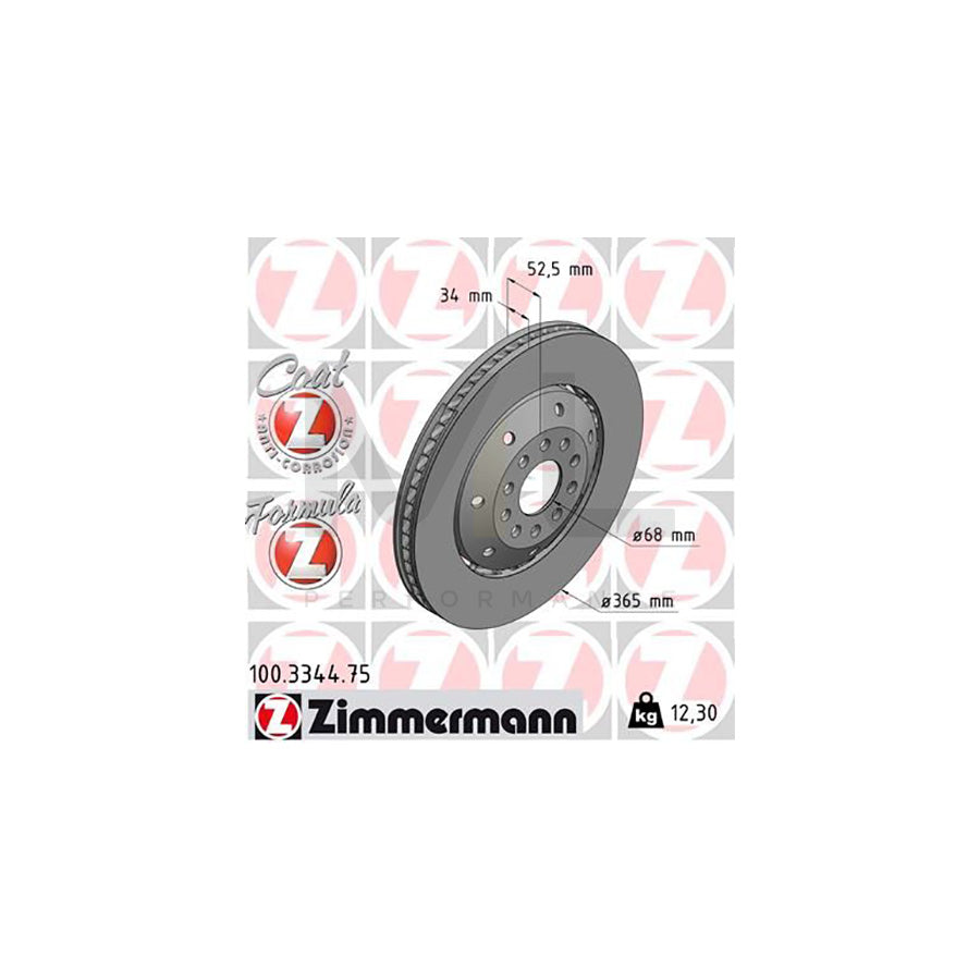 ZIMMERMANN FORMULA Z COAT Z 100.3344.75 Brake Disc for AUDI A6 Two-piece brake disc, Vented, Coated, Alloyed / High-carbon
