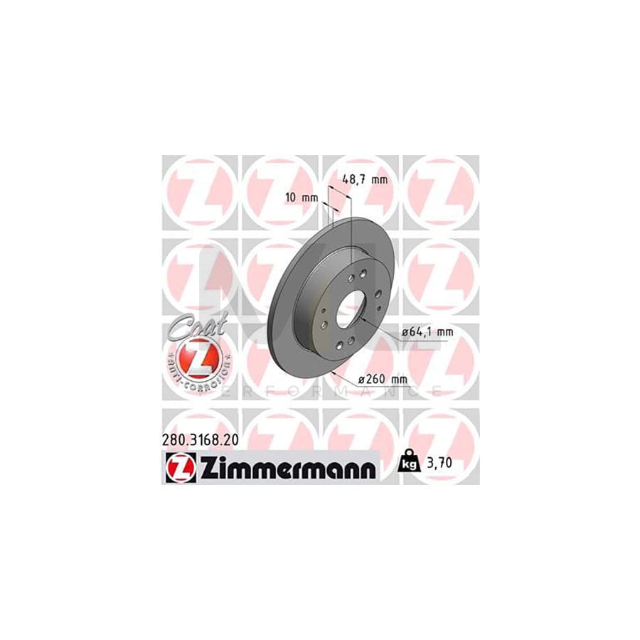 ZIMMERMANN COAT Z 280.3168.20 Brake Disc Solid, Coated  - 1 piece