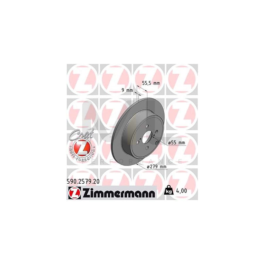 ZIMMERMANN COAT Z 590.2579.20 Brake Disc for TOYOTA COROLLA Solid, Coated  - 1 piece