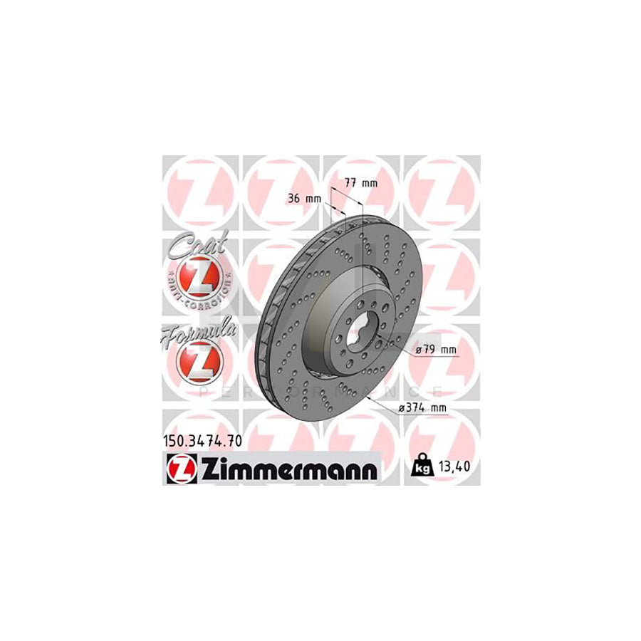 ZIMMERMANN FORMULA Z COAT Z 150.3474.70 Brake Disc Perforated, Two-piece brake disc, Vented, Coated, Alloyed / High-carbon