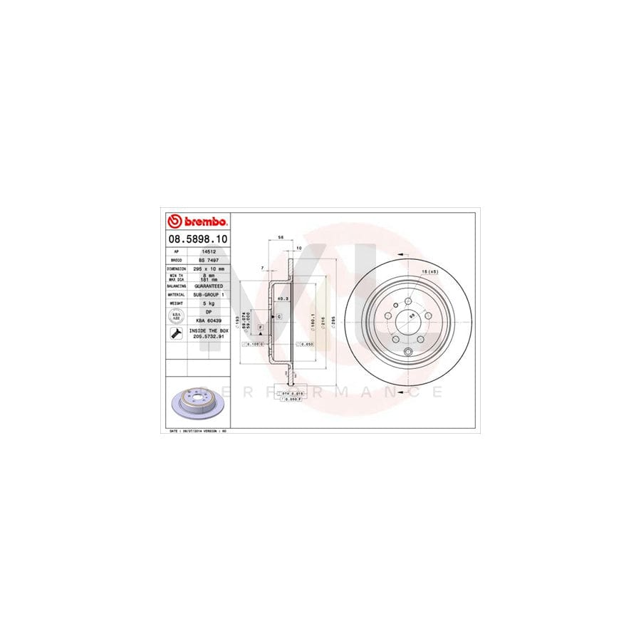 BREMBO 08.5898.10 Brake Disc Solid, with bolts/screws | ML Performance Car Parts