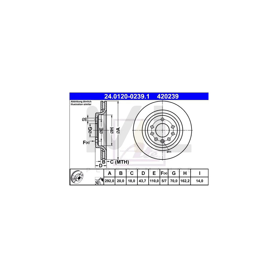 ATE 24.0120-0239.1 Brake Disc for SAAB 9-3 Vented, Coated  - 1 piece