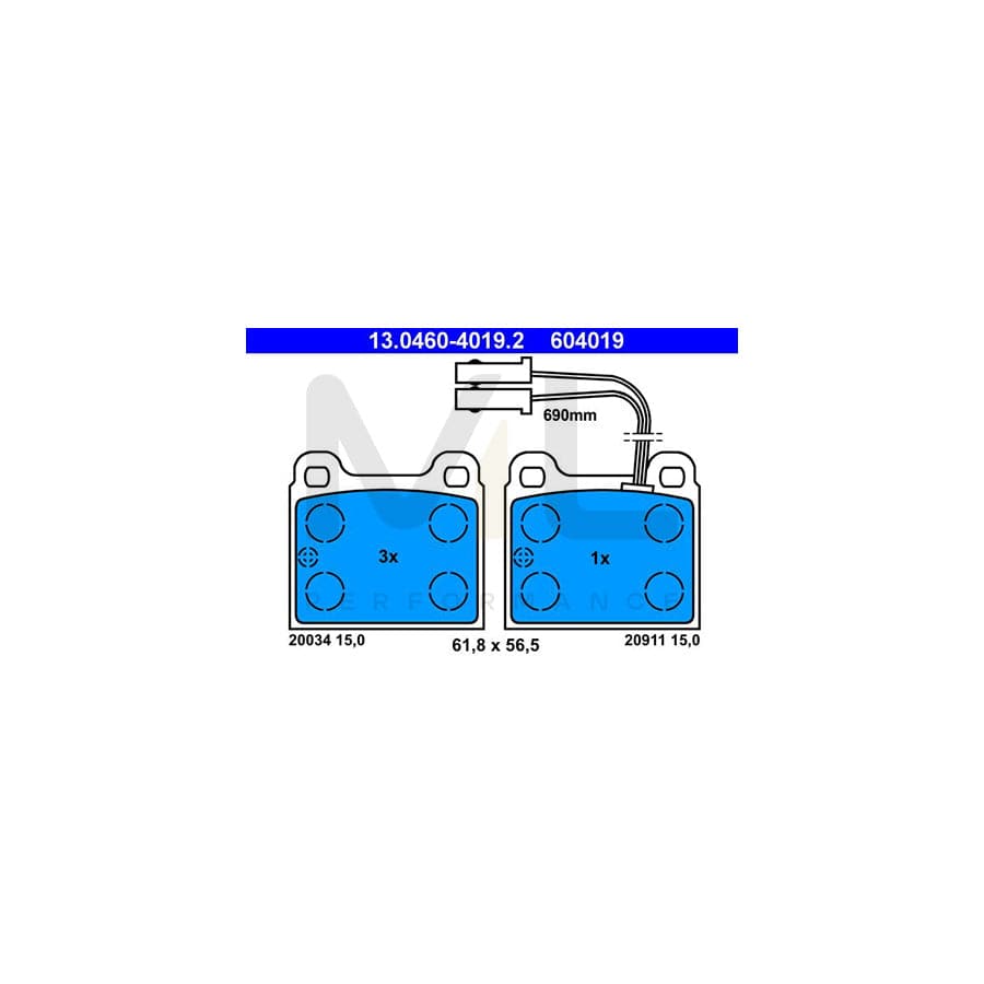 ATE 13.0460-4019.2 Brake pad set incl. wear warning contact