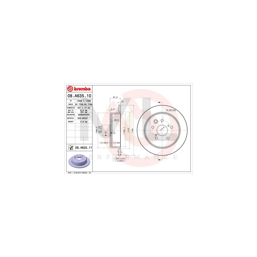 BREMBO 08.A635.10 Brake Disc Solid | ML Performance Car Parts