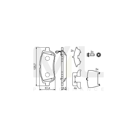 Bosch 0986494320 Brake Pad Set For Mazda 2 With Acoustic Wear Warning, With Bolts/Screws, With Mounting Manual, With Piston Clip BP1210 | ML Performance Car Parts