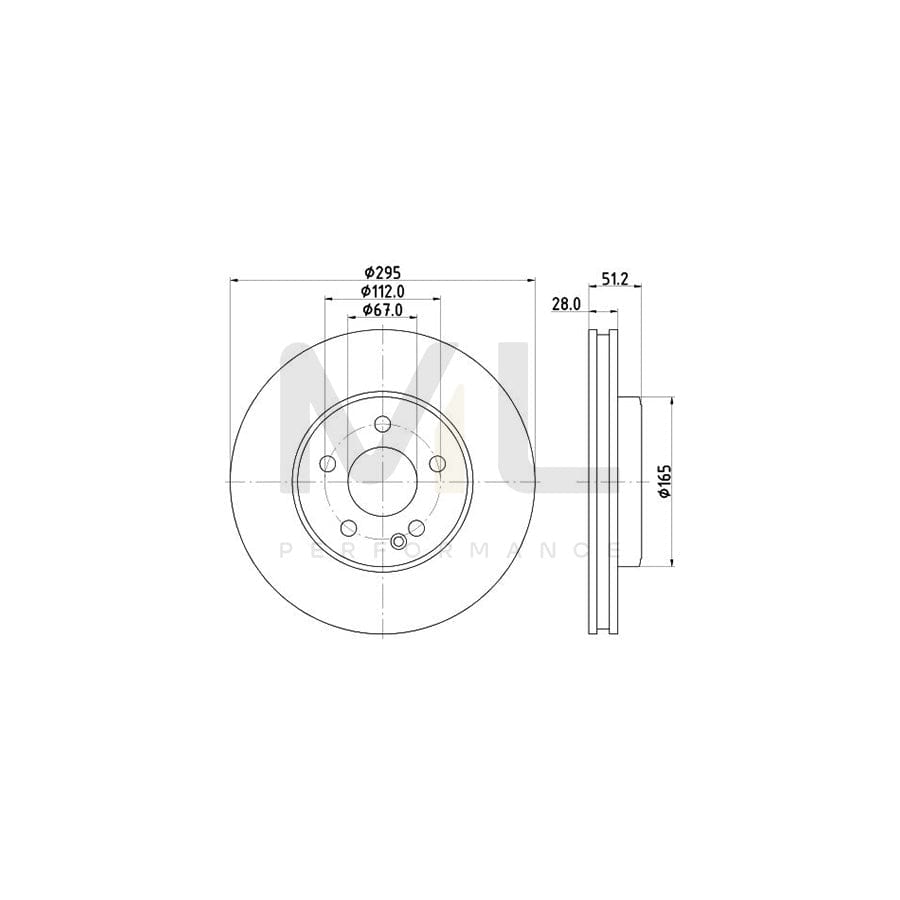 HELLA PRO 8DD 355 119-591 Brake Disc Internally Vented, Coated, without wheel hub, without wheel studs