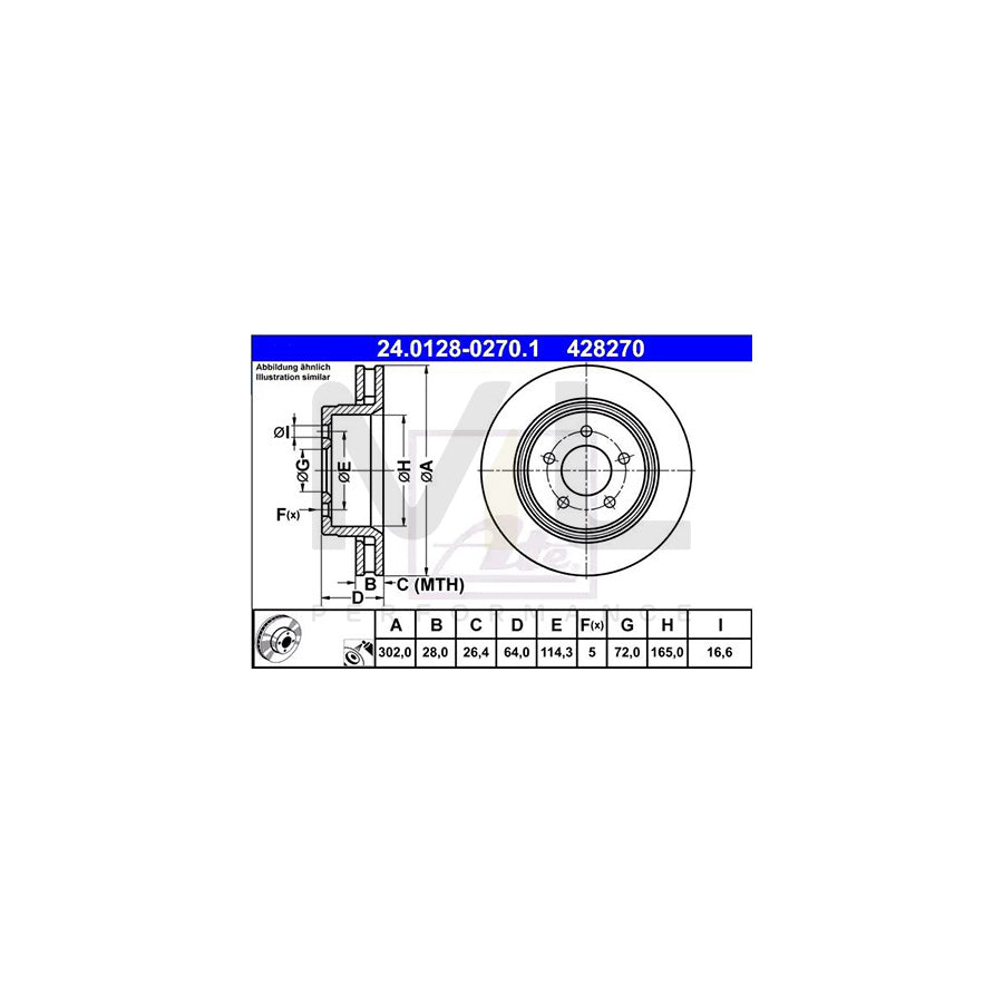 ATE 24.0128-0270.1 Brake Disc for JEEP Cherokee IV (KK) Vented, Coated, High-carbon  - 1 piece
