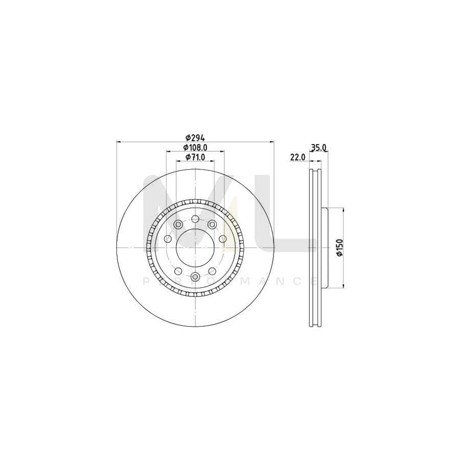 HELLA 8DD 355 125-401 Brake Disc PRO, Externally Vented, Coated, without wheel hub, without wheel studs