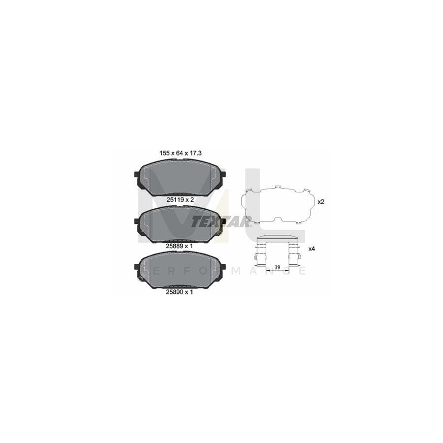 TEXTAR 2511901 Brake pad set for HYUNDAI ix55 (EN) with acoustic wear warning, with accessories | ML Performance Car Parts