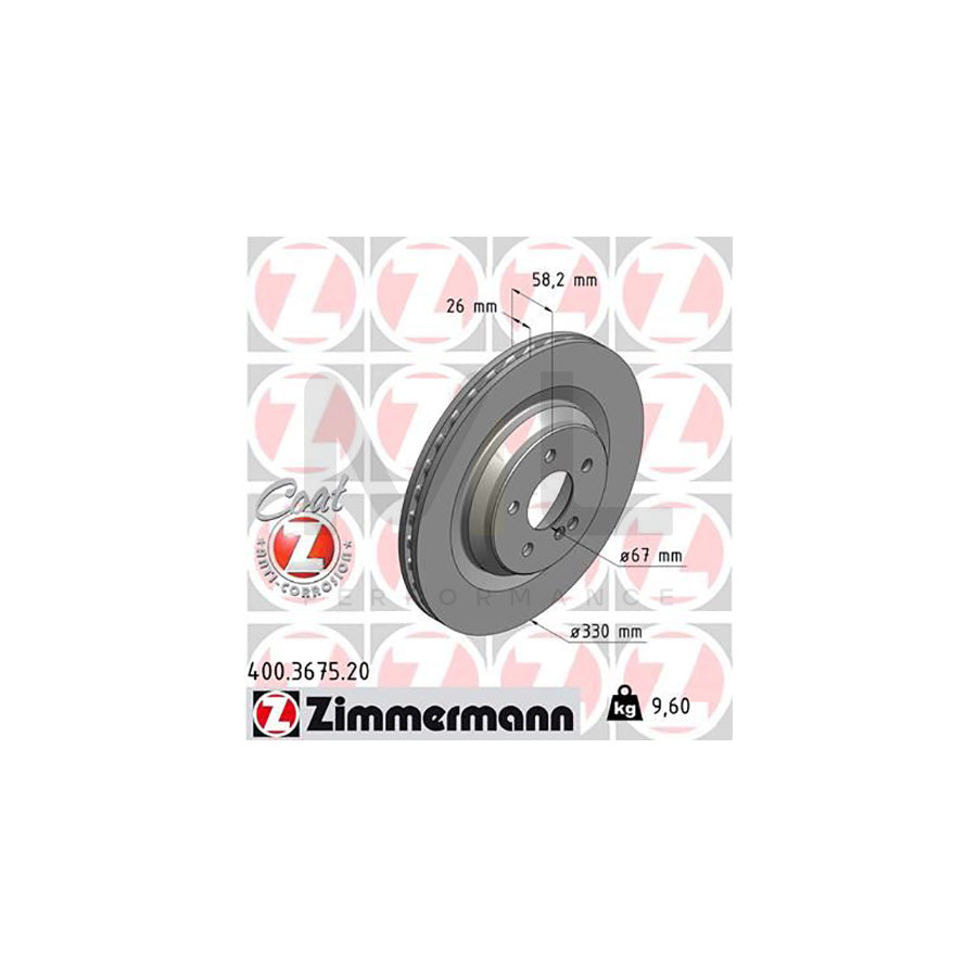ZIMMERMANN COAT Z 400.3675.20 Brake Disc Internally Vented, Coated, High-carbon  - 1 piece