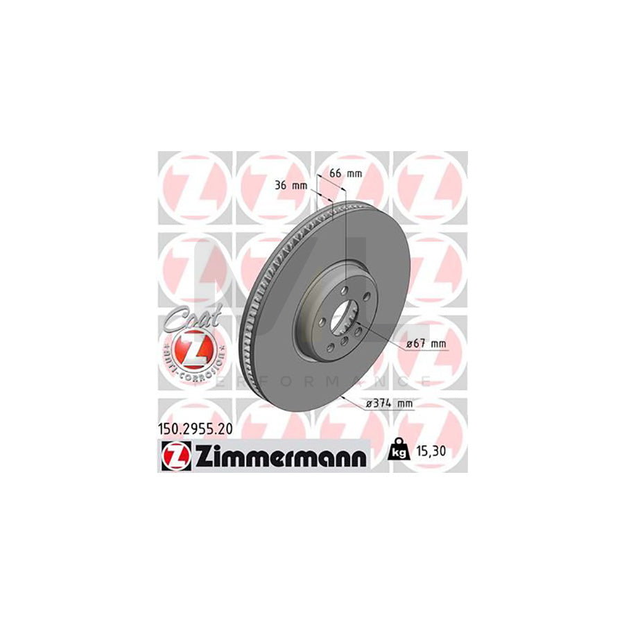 ZIMMERMANN 150.2955.20 Brake Disc Internally Vented, Coated, High-carbon