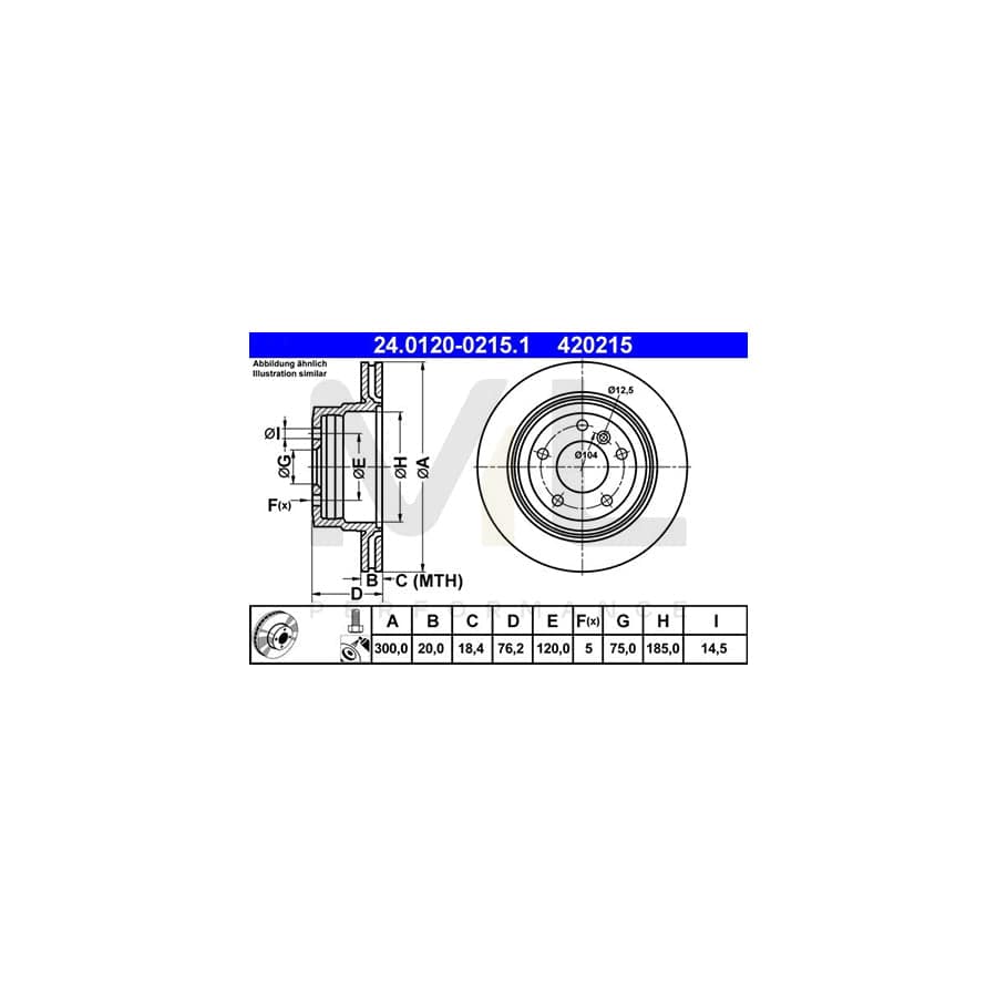 ATE 24.0120-0215.1 Brake Disc for BMW 1 Series Vented, Coated, High-carbon, with bolts/screws  - 1 piece