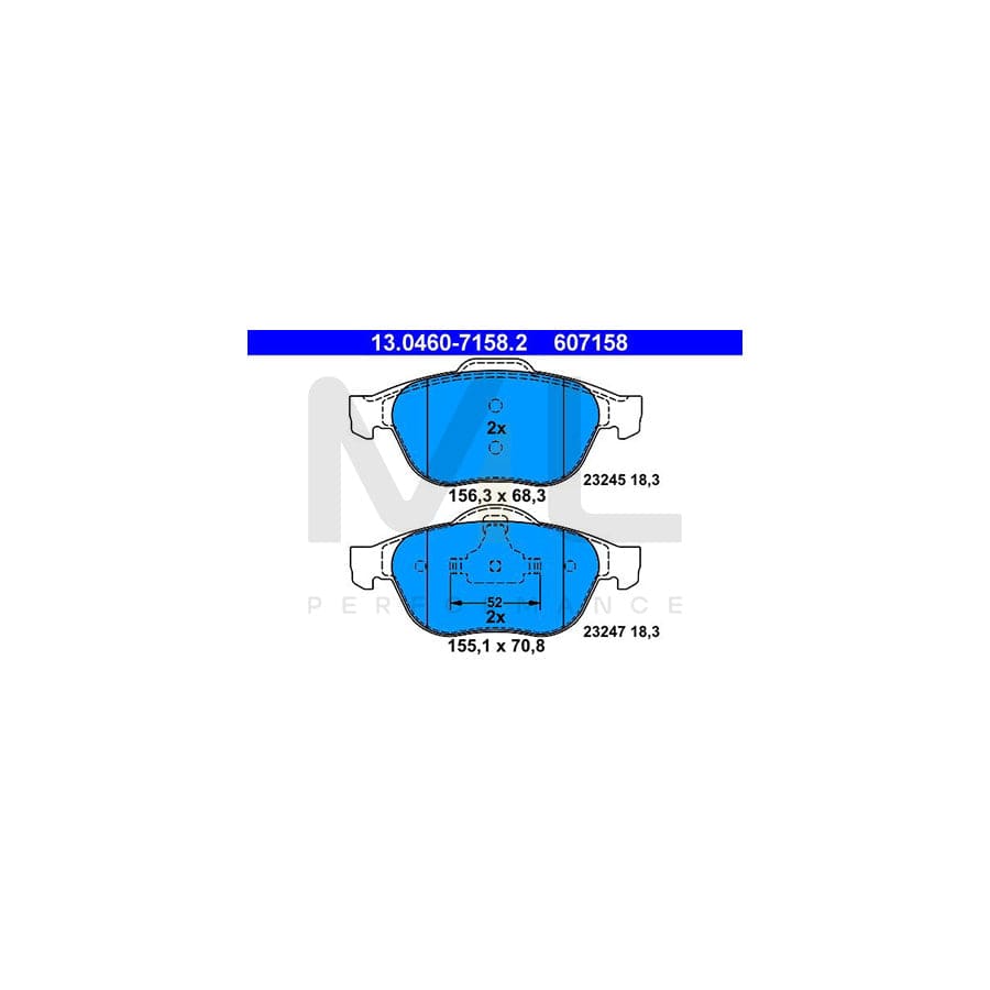 ATE 13.0460-7158.2 Brake pad set excl. wear warning contact, not prepared for wear indicator