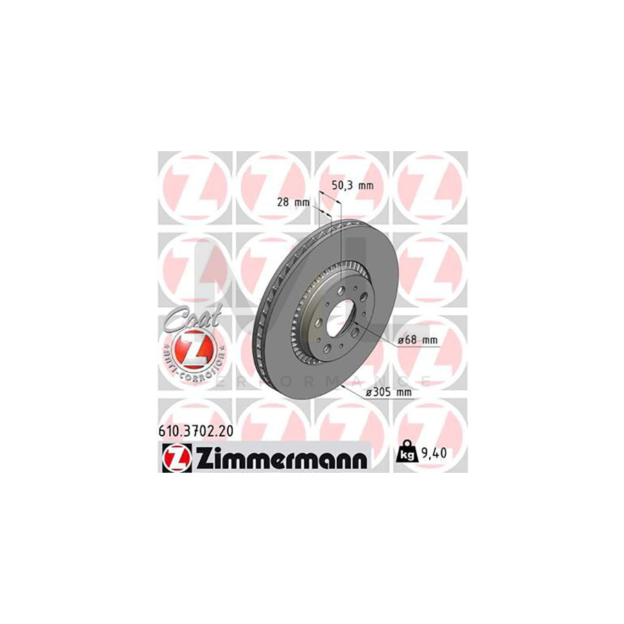 ZIMMERMANN COAT Z 610.3702.20 Brake Disc Externally Vented, Coated  - 1 piece