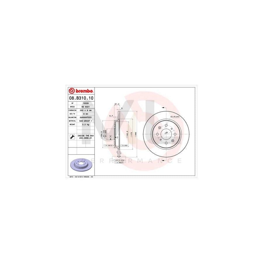 BREMBO 08.B310.10 Brake Disc Solid, with bolts/screws | ML Performance Car Parts