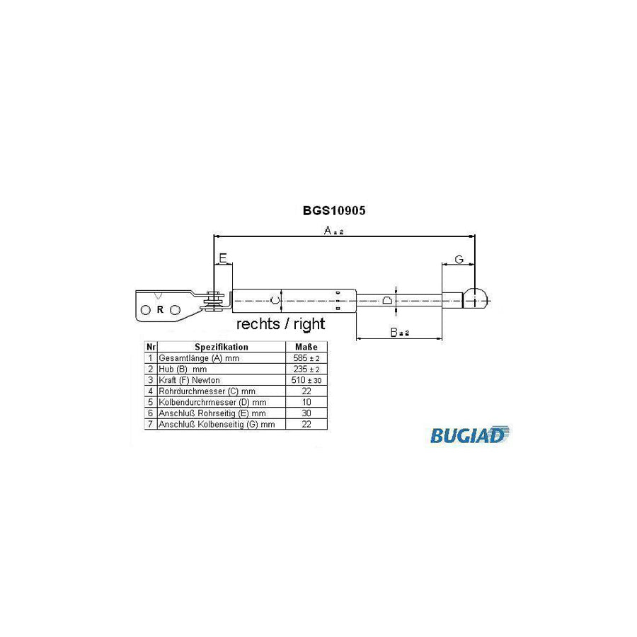 BUGIAD Bgs10905 Tailgate Strut for Mazda 626 V Estate (Gw)