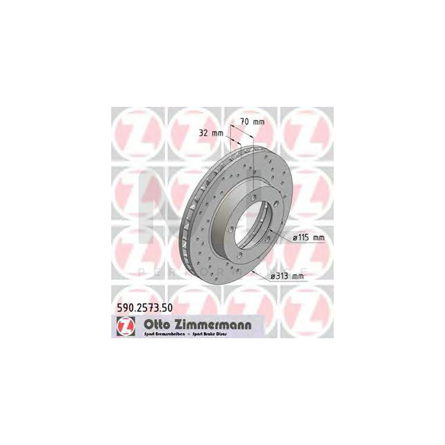 ZIMMERMANN 590.2573.50 Brake Disc for TOYOTA Land Cruiser Amazon (J100) Internally Vented, Perforated  - 1 piece