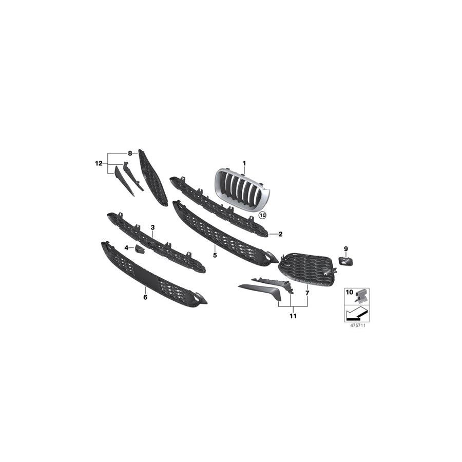 Genuine BMW 51117419888 F25 F26 Grille, Front, Right MPA (Inc. X4 M40iX, X3 28i & X3 30dX) | ML Performance US