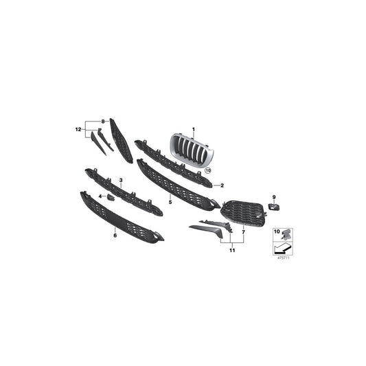 Genuine BMW 51117419888 F25 F26 Grille, Front, Right MPA (Inc. X4 M40iX, X3 28i & X3 30dX) | ML Performance US