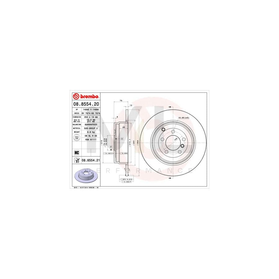 BREMBO COATED DISC LINE 08.8554.21 Brake Disc for LAND ROVER Range Rover III (L322) Solid, Coated, High-carbon | ML Performance Car Parts