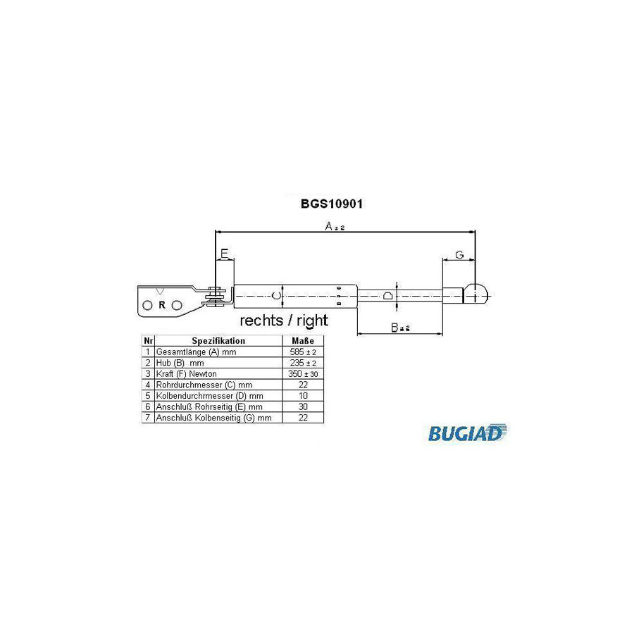 BUGIAD Bgs10901 Tailgate Strut for Mazda 323F VI Hatchback (Bj)