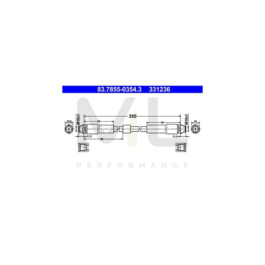 ATE 83.7855-0354.3 Brake Hose for AUDI A8 D3 (4E2, 4E8) 355mm, M10x1