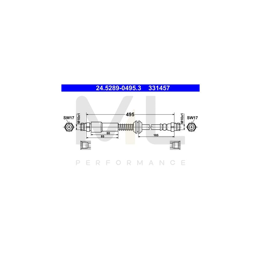 ATE 24.5289-0495.3 Brake Hose for VW CADDY 495mm