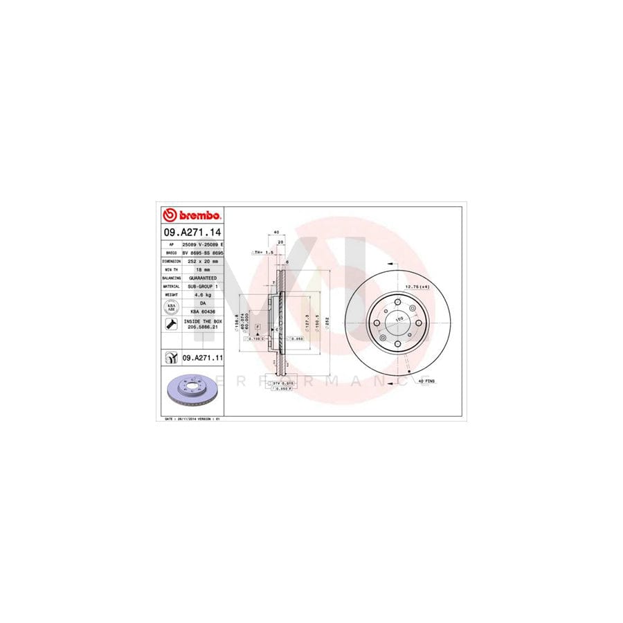 BREMBO 09.A271.14 Brake Disc Internally Vented, with bolts/screws | ML Performance Car Parts