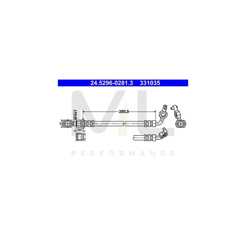 ATE 24.5296-0281.3 Brake Hose for TOYOTA RAV4 II Off-Road (XA20) 280,5mm, M10x1