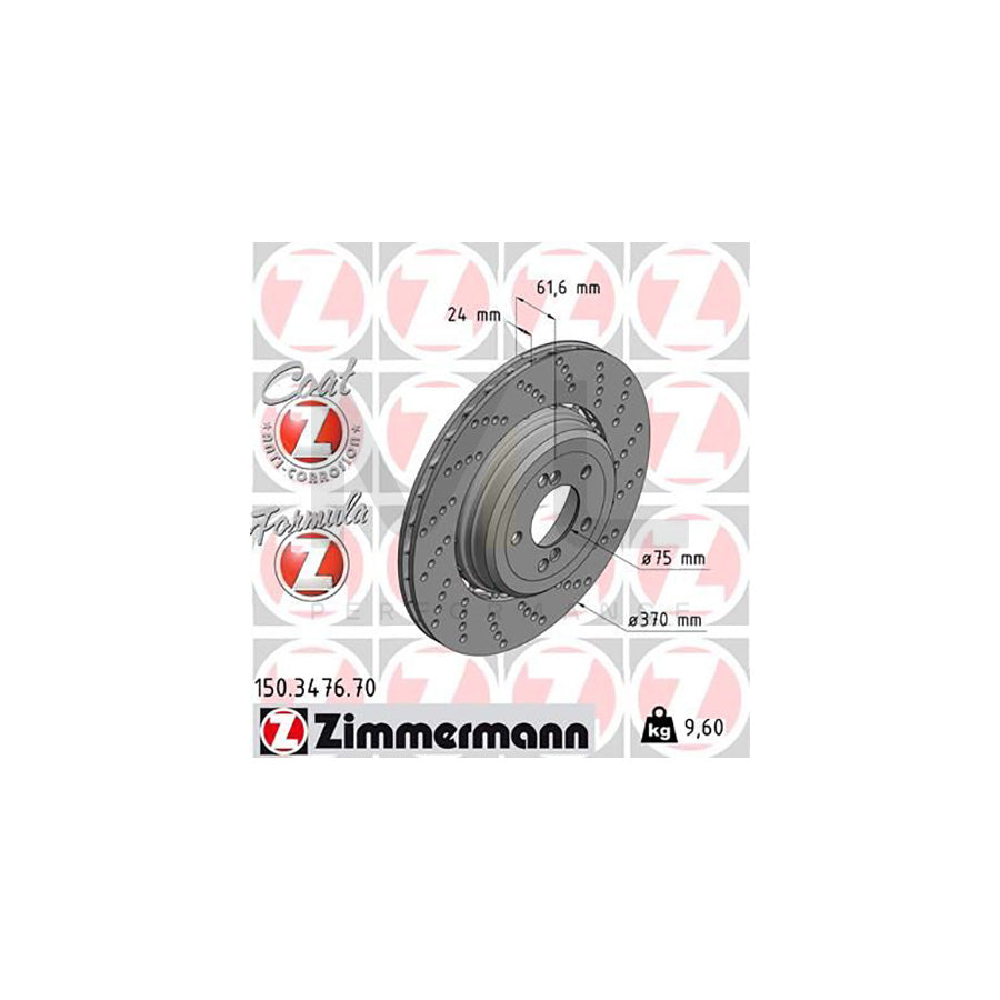 ZIMMERMANN FORMULA Z COAT Z 150.3476.70 Brake Disc Perforated, Two-piece brake disc, Vented, Coated, Alloyed / High-carbon