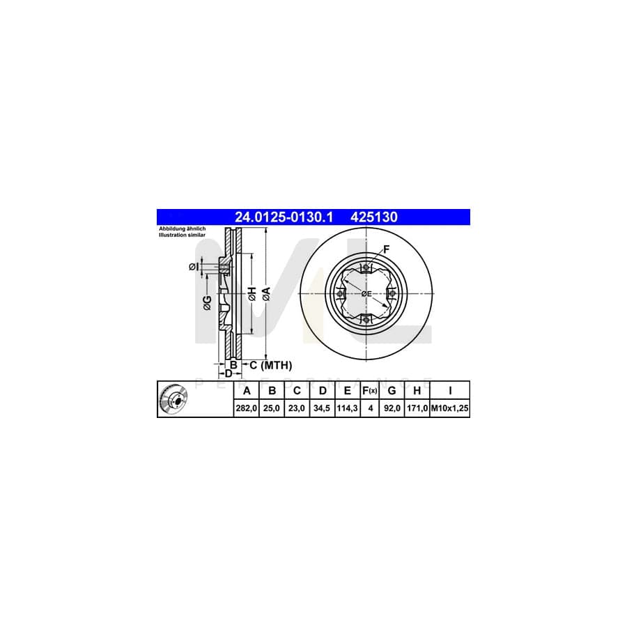 ATE 24.0125-0130.1 Brake Disc for HONDA ACCORD Vented  - 1 piece