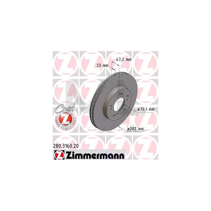 ZIMMERMANN COAT Z 280.3160.20 Brake Disc Internally Vented, Coated  - 1 piece