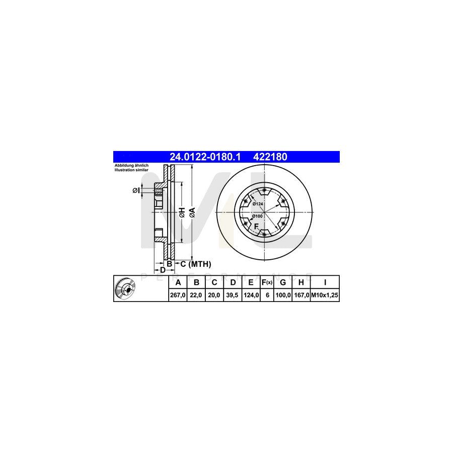 ATE 24.0122-0180.1 Brake Disc Vented  - 1 piece